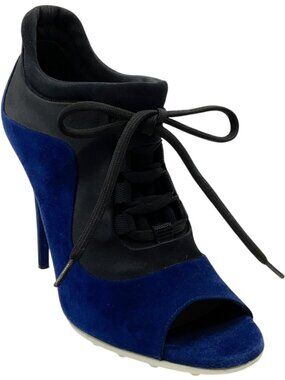 Miu Miu Blue Suede Lace Up Peep Toe Booties